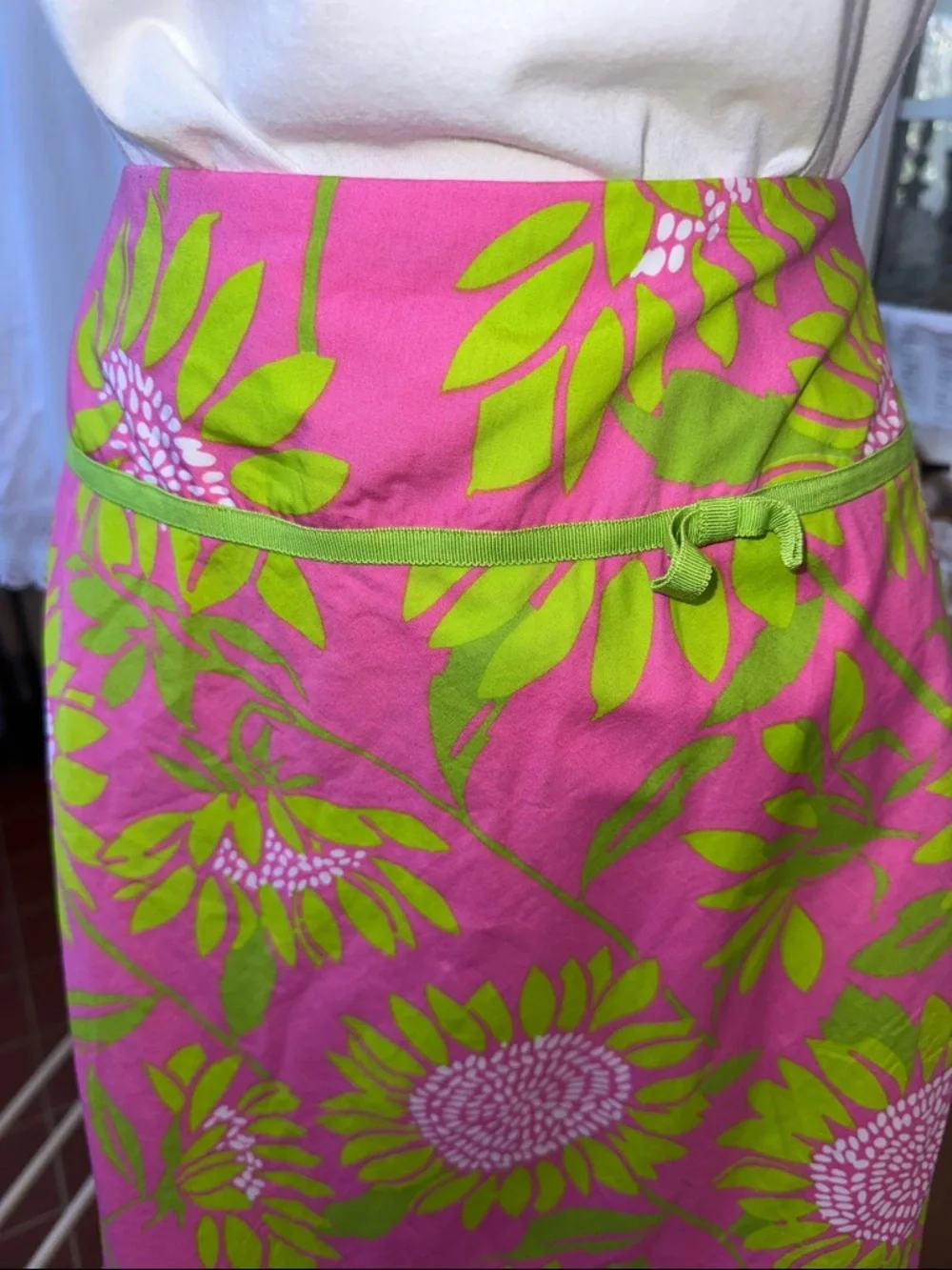 Lilly Pulitzer Bright Pink &‎  Lime Floral Cotton A Line Skirt